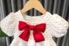 Bowknot Mabon Girls Dressings Детки летние платья с коротким рукавом новорожденное детское платье с ореологическим вырезом летние платья принцессы для девочек повседневные G220518