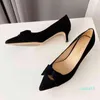 Sandals Pointed real leather shoes shallow mouth single suede sheepskin surface heel height 4.8cm bow thin versatile women's