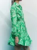 Mode kvinnor veckade klädfest dragskonklänningar långärmad kvinnlig gatuutrustning blommig tryckt elegant avslappnad sommar 220811