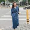 Denim Trench Coat For Women Autumn Loose Long Coat Women Double-Breasted Loose Jeans Trench Coat Windbreaker Manteau Femme