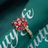 Hochzeit Ringe Luxus Blume Design Rose Rot Kristall Schmuck Für Frauen Kreative Gold Farbe Ring Jahrestag Großhandel Wynn22