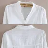 Foxmertor 100% camisa de algodón blusa blanca primavera otoño blusas camisas mujeres manga larga casual tops sólido bolsillo blusas # 66 220805