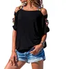 Kvinnor toppar fast färg ihålig kortärmad av axel t-shirt sommar t-shirts casual short hylsa mode gata tee 220511