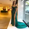 Sequined Splendid Prom Dresses Emerald Green Off Shoulder Evening Dress Custom Made High Split Sparking Women Formal Party Gown