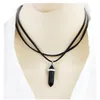 Natural Crystal Chakra Pendulum Pendant Necklaces For Women Teens Girls Hexagonal Stone Leather Choker Chain Statement Necklace GC1325