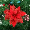 Guirnaldas de flores decorativas 5 uds 14cm adornos de árbol de Navidad artificiales con purpurina adornos navideños para el hogar regalos de año Navidad