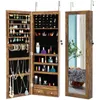 US Stock, Fashion Simple Jewelry Storage Mirror Cabinet med LED -lampor kan hängas på dörren eller väggen W40718042