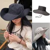 Breda randen hattar utomhus fiskare hatt med hakband fällbar cowboy fiske solskydd för semester semester över hela Chur22