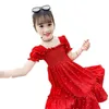 Girl's Dresses Summer Princess Dress For Girls Red Pink Fashion Tube Top Ruffle Elegant Dot Printing Birthday Party Little Chiffon Kids Clot