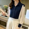 Women's Polos Spring High-End Temperament Contrast Color Stitched Chiffon Shirt Loose Korean Long Sleeve Casual TopWomen's PolosWomen's