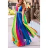 LGBTQ Casual Dresses LGBT Novely Chic Design Mesh Dress Rainbow Color Spaghetti Strap Summer Beach Maxi Vestidos Casual