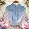 Spring Summer Runway Designer Flower Linen Dress Women Ruffles Lantern Sleeve Single Bered Short Vestidos 2023