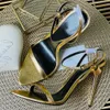 Tom Luxury Designer Fords Sandals 금속 자물쇠 좁은 단어 밴드 하이힐 샌들 팝 힐 뾰족한 여성의 가죽 레이디 하이힐 신발 원본 상자