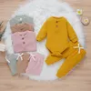 4 Colors born Baby Knitted Warm 2Pcs Suit Toddler Girl Boy Long Sleeve Romper Tops Pants Fall Winter Homewear 220802