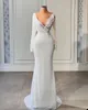 Sparkly White Mermaid Prom Dresses Deep V Neck Long Sleeve Beading Evening Jurk Black Girls Birthday Party Jurys