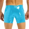 Shorts Masculino Sexy Wet Look PVC Zipper Skinny Running Sports Calças Curtas Compressão Fitness Couro envernizado Push Up Clubwear Masculino