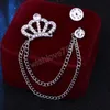 Moda korona kryształ Rhinestone broszka szpilki Tassel garnitur męski kołnierz Pin luksusowa biżuteria broszki dla kobiet akcesoria