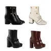 최고 품질의 가죽 플랫폼 발목 부츠 Marmont Boots 자수 미드 힐 부츠 여자 겨울 신발 단색 프린지 ​​신발 Big Sizeno29