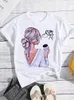 Offee Lover T Shirt Kvinnor Fashion Coffee With Red Lips Print Tops Female SHORT SLEVE GRAFIC TEE Clothe