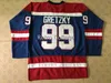 Thr 99 Wayne Gretzky Indianapolis Racers Hockey Jersey Broderie Cousue Personnalisez n'importe quel nombre et nom Jerseys