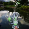 DHL ücretsiz yeşil mor pembe nargiler cam bongs çift geri dönüşümlü yağ kuleleri türbin perc su boruları kafa cam benzersiz bong dab teçhizat 14mm kase hr319
