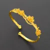 Kadın Manşet Bileklik Vintage Gül Çiçek Açık Oval Bilezik 18 K Sarı Altın Dolu Klasik Zarif Düğün Parti Takı Hediye