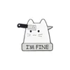 Cute white cat gets hit by an arrow, plays handsome brooch with a knife, clothing accessories, metal badges and funny buttons