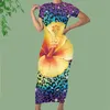 Noisydesigns Colorful Leopard Women's Summer Sundresses Bodycon Bohemian Plumeria Floral Robe Femme Vestido Midi Dropship 220627