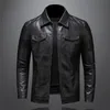 Veste en cuir de moto pour hommes grande taille poche noir fermeture éclair revers Slim Fit mâle printemps et automne haute qualité manteau en polyuréthane M5XL L220816