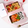 Dinnerware Sets Stainless Steel Insulated Lunch Box Student School Multi-Layer Japanese Style Strawberry Pattern Tableware BentoDinnerware D