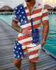 Men's Tracksuits Summer Men's American Flag Print Tracksuit Casual Shirt Shorts Set Zipper Clothing 2 Pieces Outfits Jogging Suit MaleMe