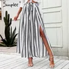 High waist loose striped summer pants streetware Sexy side split women pants Elastic cotton white wide leg trousers CX220316