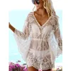 Bikini Cover Up Lace Hollow Crochet Swimsuit Beach Dress Women Summer Ladies Cover Ups Bathing Suit Beach Wear Tunic 210319