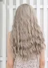 Långa lockiga syntetiska peruker hår naturlig lös våg grå lockigt peruk