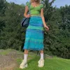 Y2K Aesthetic Striped Long Skirts 2021 New Tie Dye Printed High Waist Summer Women Skirt 2000s Retro Sweet Cute Mid-Calf Skirts G220414