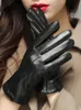 Cinq doigts gants en cuir véritable femmes hiver chaleur et velours coupe-vent écran tactile conduite conducteur mouton mode