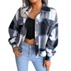 Women's Jackets Plaid Shirt Jacket Womens Crop Flannel Coat Long Sleeve Button Down Casual Shacket Short Loose Brushed Outwear Top WomenWome