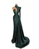 2022 Sexy Dubai Elegant Emerald Green Mermaid Evening Dresses Wear Long Sleeve High Neck Beads Crystals Split Women Formal Dress Evening Gowns Custom Made