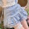 Japansk Kawaii Mini Skirt Kvinnor Sommar Casual Designer Elegant Lolita Sexig Hög Midja Lace Bandage Y2K Sweet 220317