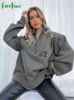 Cicivini sweatshirt vrouwen half ritssluiting letter print losse hoodies casual stijlvolle trui 2022 mode nieuwe aankomst tops maat s-l t220726
