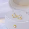 Stud Korea Minimalist 14K Pendientes de oro real Micro Bling Zircon Ear Cute Ginkgo Leaves For Lady Joyas exquisitas que combinan con todoStudStud Dale22