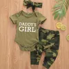 Girls Boys Set Camouflage Short Sleeve Letter Printed Bodysuit TopsPants Toddler Baby Clothes Summer 220607