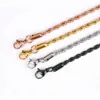 3mm Twisted Rope Chains Necklaces Never Fade 316L Stainless Steel Women Choker Necklace Fashion Men Hip Hop Jewelry Silver Rose Gold Black Chain Gifts 18-24 Inches