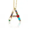 Pendant Necklaces Gold Color Initial Multicolor CZ Necklace Colourful Letter Name Jewelry For Women Accessories Girlfriend Gift Elle22