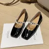 Sandals Fashion Pearl Beading String Mary Jane Shoes Women Elegant Square Toe Ankle Strap Patent Leather Woman Comfort Thick HeelsSandals