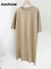 Aachoae Frauen Casual Lose Solide 100% Baumwolle T-shirt Kleid O Neck Mini Kleid Batwing Kurzarm Grund Kleider Vestidos 220509