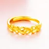 Wedding Rings 100% 24K Gold Ring For Women Symbolize Peace Olive Branch Leaves Open Creative Lady Fashion Jewelry FreeWedding