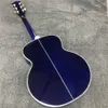 Guitarra acústica de corpo jumbo azul de 43 polegadas, modelo SJ, corpo de bordo, top de abeto sólido, guitarra folk, incrustações de videira