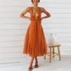 Abiti casual lunghi per donne in maschera Tulle damigella d'onore scollo profondo a V senza schienale allacciatura impero da donna cocktail coralloCasual