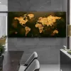 Vintage Golden World Map Poster HD Imprimível mapa vintage Pinturas de lona Picture de arte de parede para decoração de sala de estar Cuadros